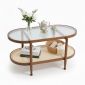 Bàn sofa mây Oval mặt kính 100x50cm gỗ tần bì TT68348