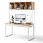 Bàn làm việc 150cm liền kệ sách gỗ cao su khung sắt lắp ráp - FD68094