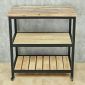 Kệ bếp di động 3 tầng 80x50x86cm gỗ tự nhiên khung sắt KB68106