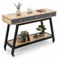 Bàn console di động có ngăn kéo 120x40x80cm gỗ cao su chân sắt CST118