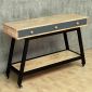 Bàn console di động có ngăn kéo 120x40x80cm gỗ cao su chân sắt CST118