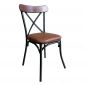 GSK002- Ghế cafe, ghế ăn khung sắt gỗ đít nệm màu nâu