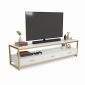 Kệ tivi 2 tầng có tủ mặt đá trắng khung màu vàng đồng KTV68063