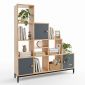Kệ trang trí hình bậc thang gỗ cao su chân sắt KS68161