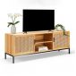 Kệ Tivi gỗ cao su cửa mây chân sắt KTV68086
