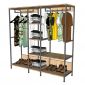 Kệ Treo Quần Áo Khung Sắt Gỗ Cao Su Nhiều Tầng - TK037