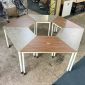 Cụm 6 bàn hình thang di động gỗ plywood chân sắt tròn FOS009