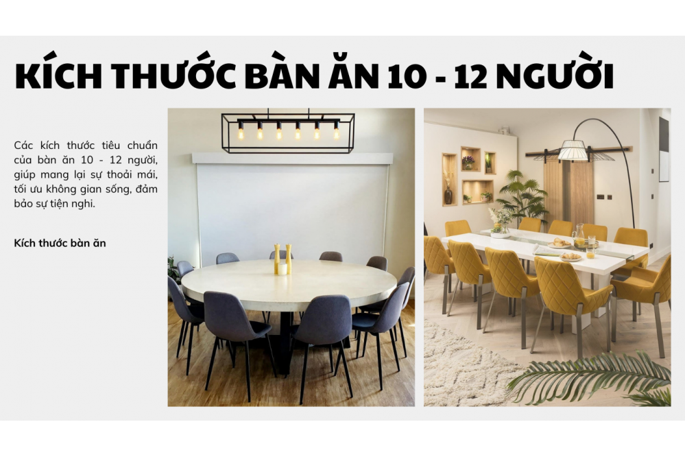 Kích thước bàn ăn 10-12 người ngồi thông dụng hiện nay