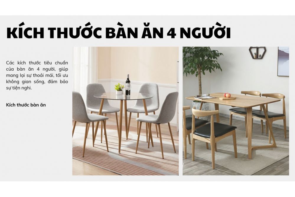 Kích thước bàn ăn dành cho 4 người ngồi