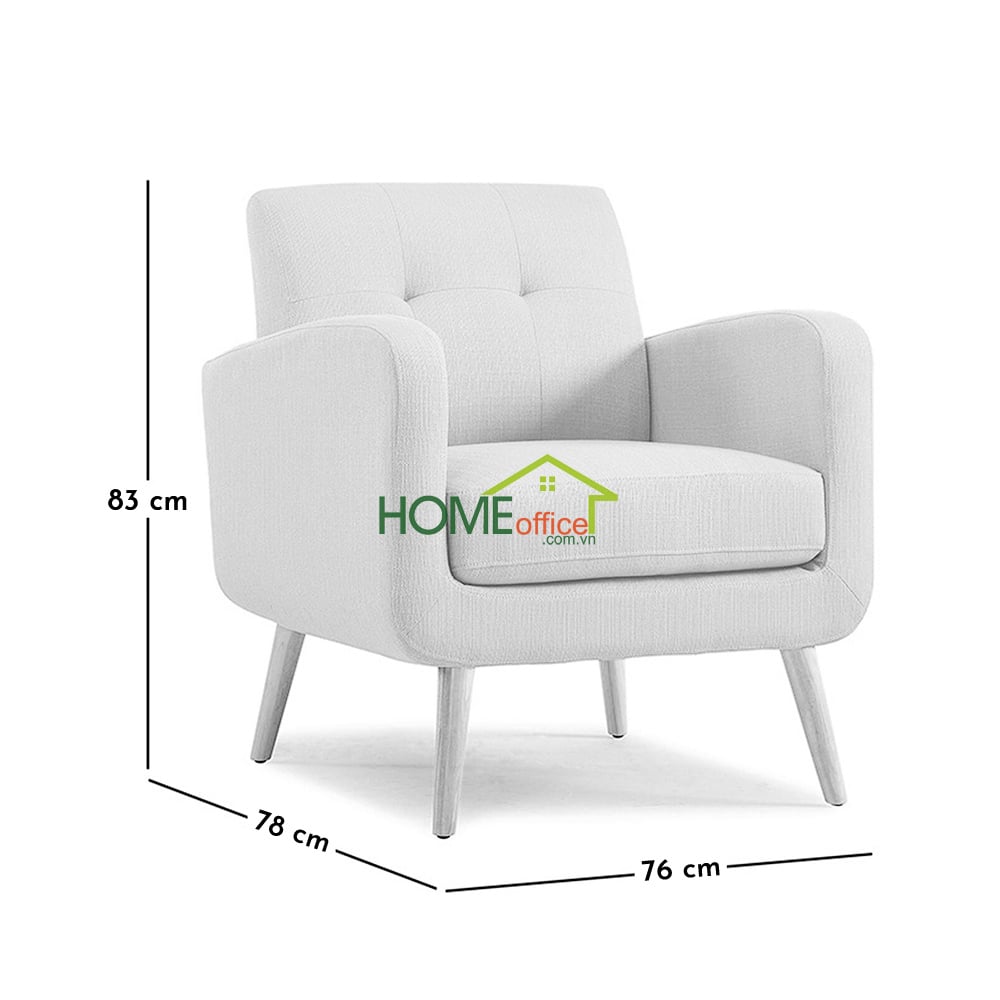chi tiết kích thước Ghế sofa đơn chân gỗ nhiều màu GSD68001