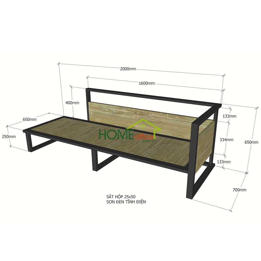 SFC68004 - Ghế sofa khung sắt gỗ (200x65x65cm) không gồm nệm