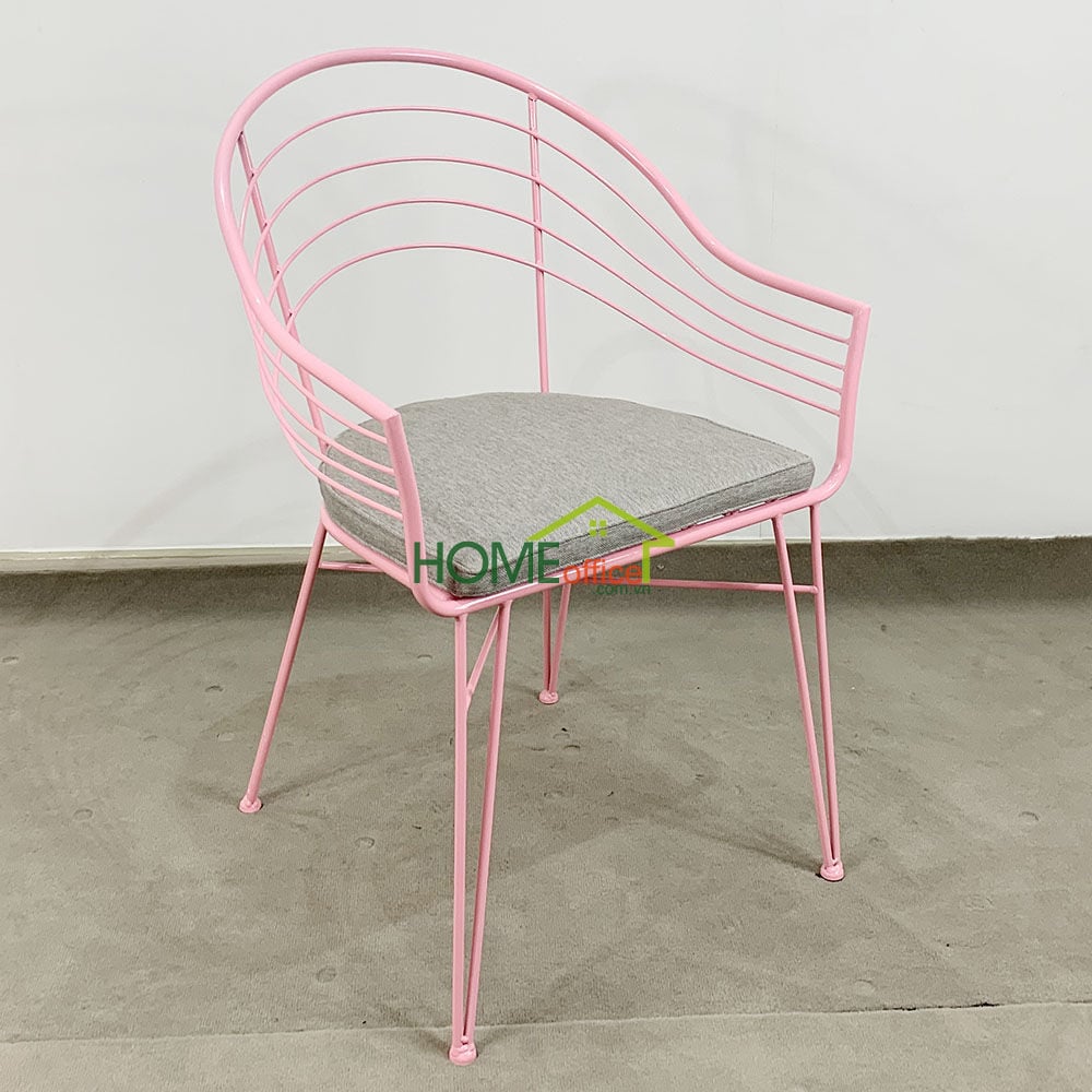 Ghế sắt lưng vòm chân Hairpin sơn tĩnh điện màu hồng