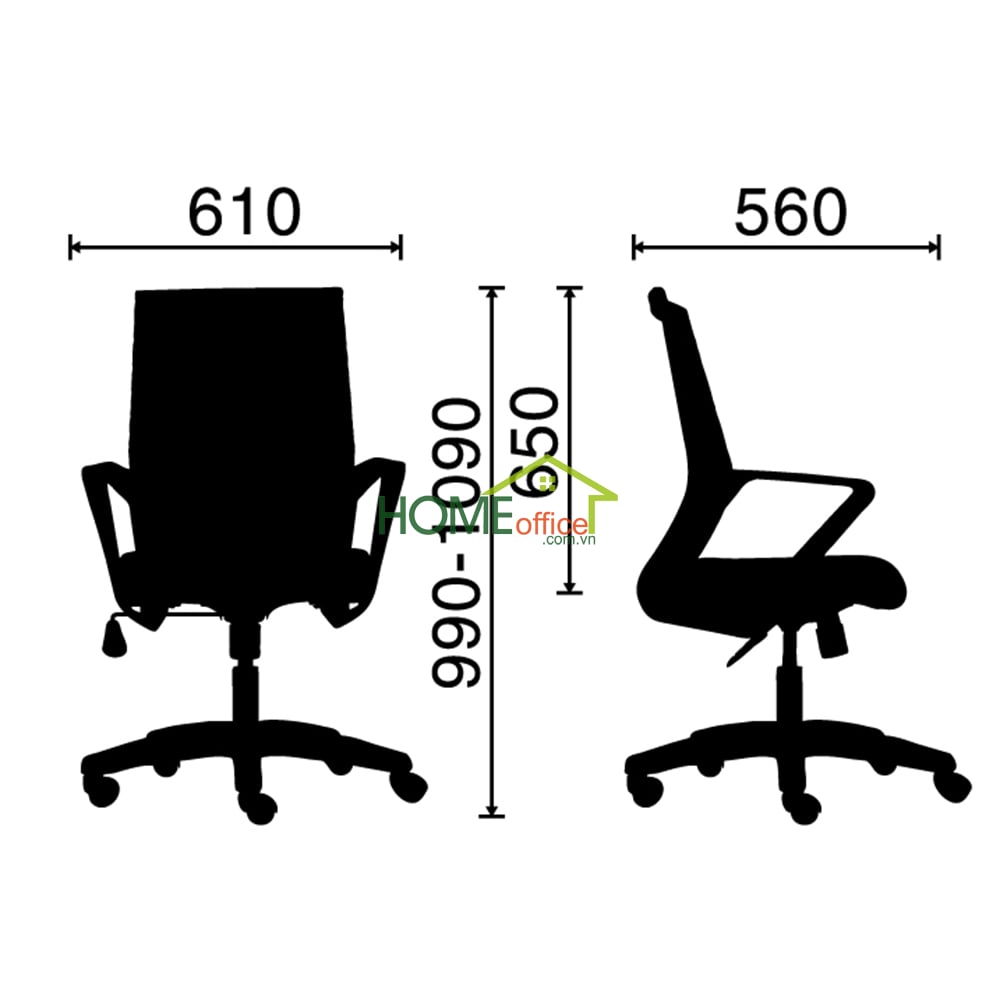Kích thước chi tiết ghế văn phòng cao cấp HOGVP083