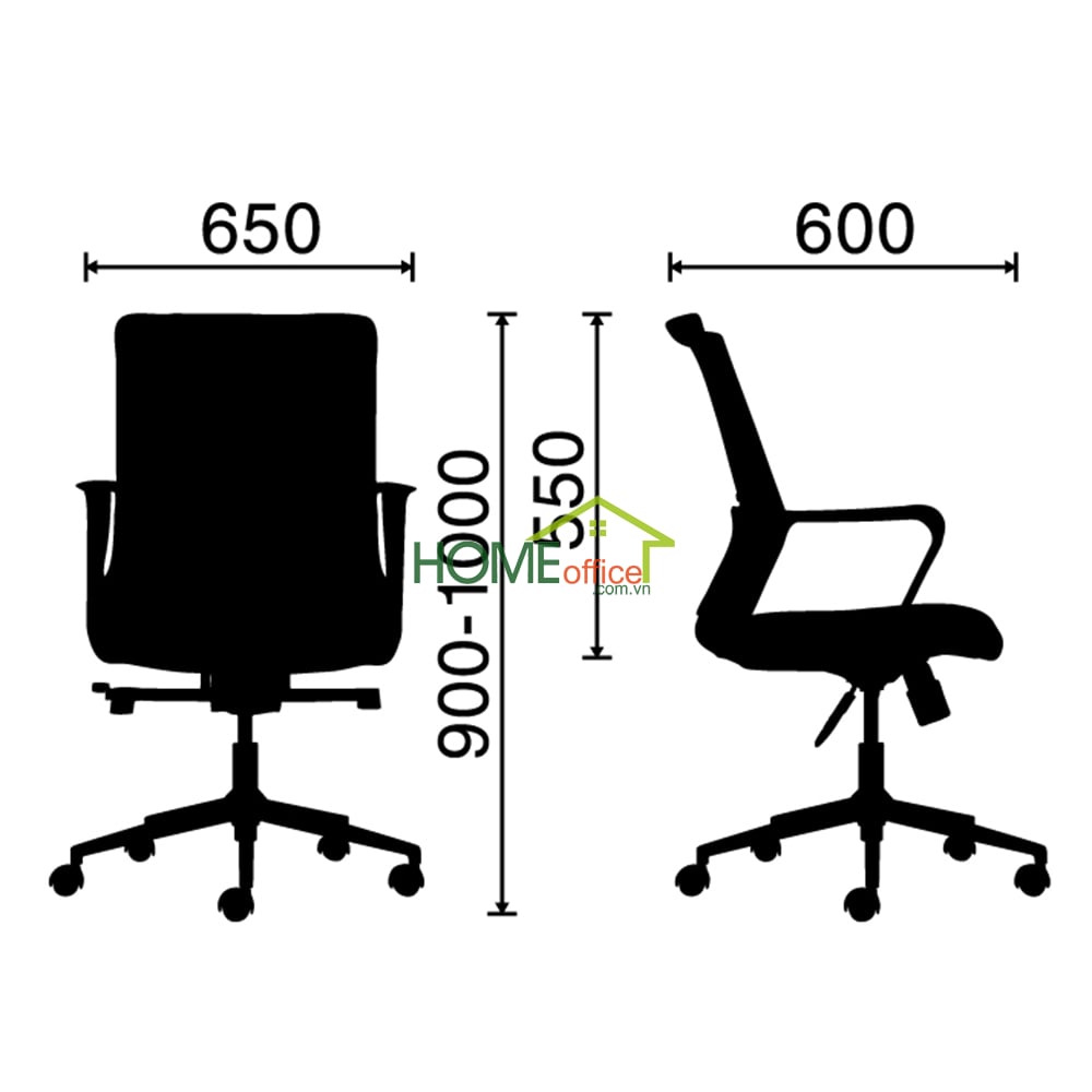 Kích thước chi tiết ghế văn phòng chân xoay HOGVP081