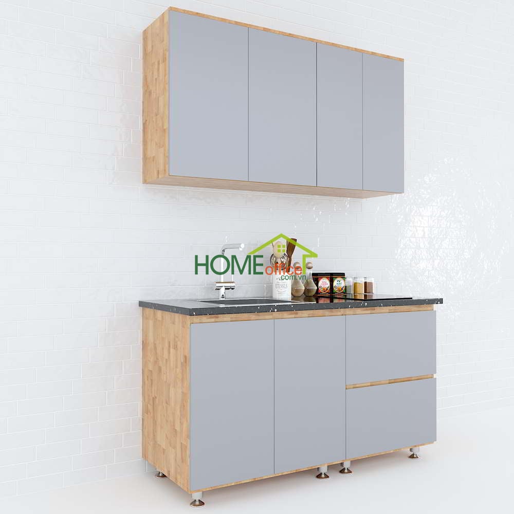 Hệ tủ bếp mini 1m4 hiện đại gỗ cao su chống ẩm BTB68013
