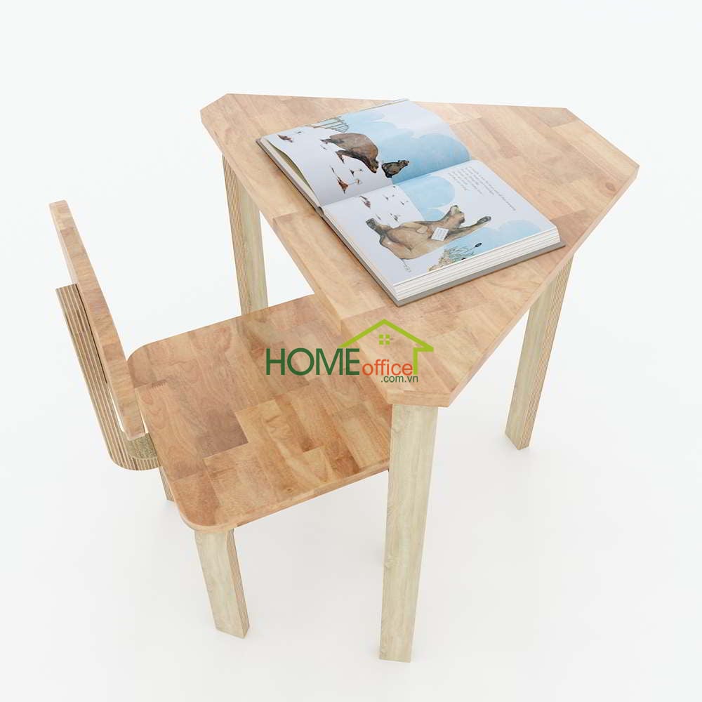Bộ bàn ghế mầm non hình thang gỗ cao su màu tự nhiên KGD001