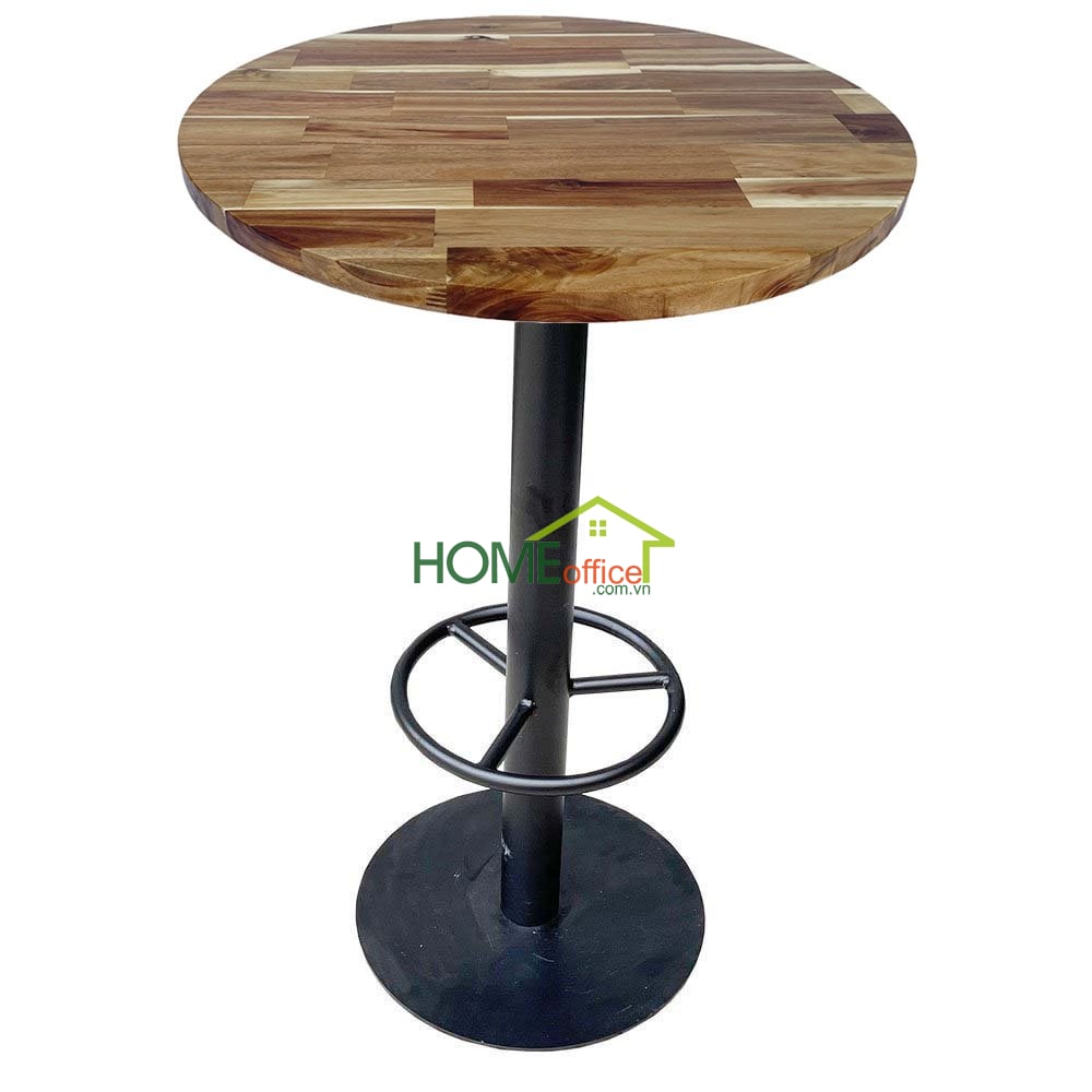bàn bar tròn mặt gỗ dày chân sắt