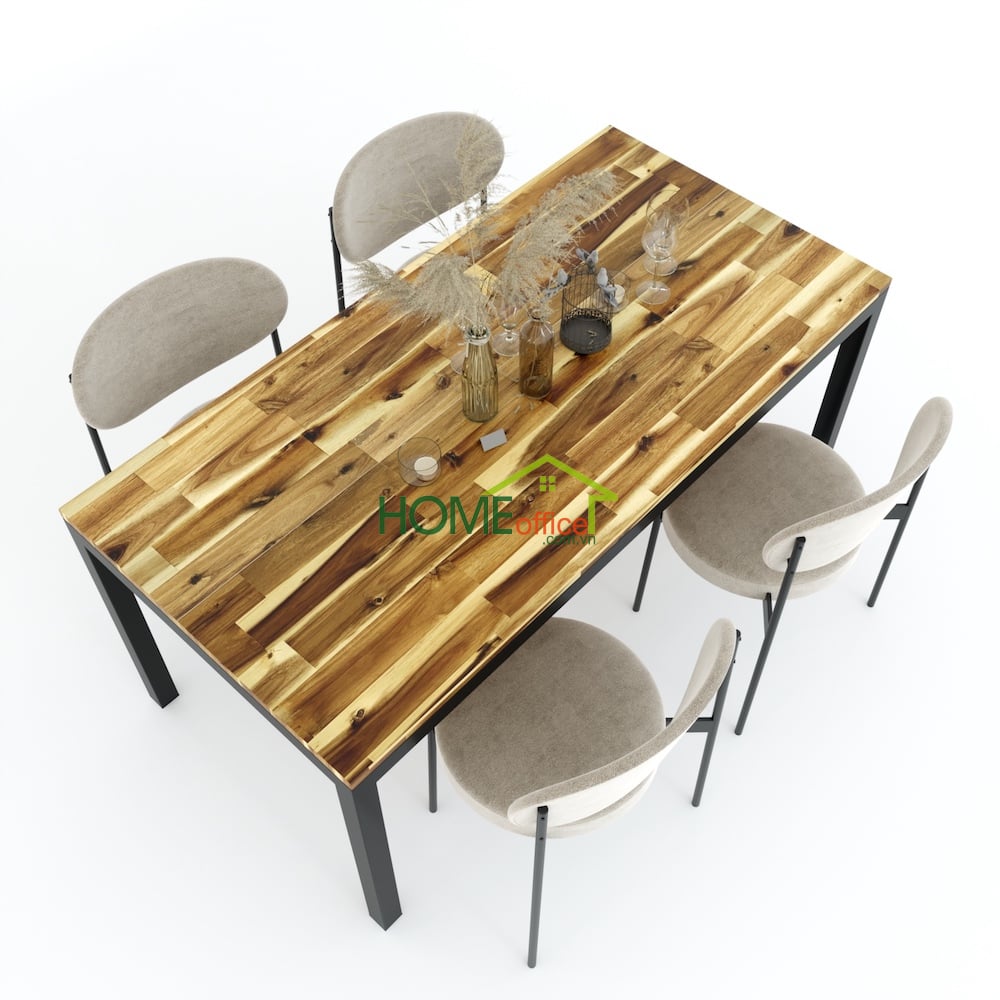 bàn ăn mặt gỗ chân sắt