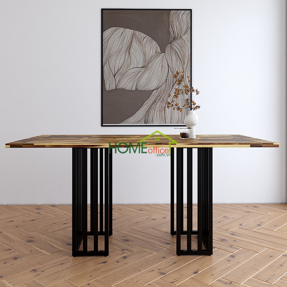 bàn ăn gỗ tự nhiên chân sắt sơn tĩnh điện