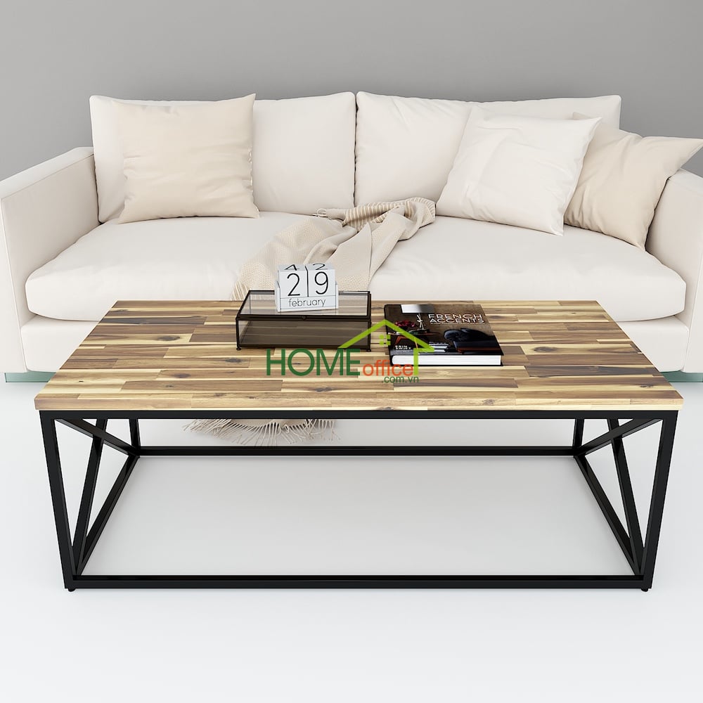 bàn sofa mặt gỗ khung sắt