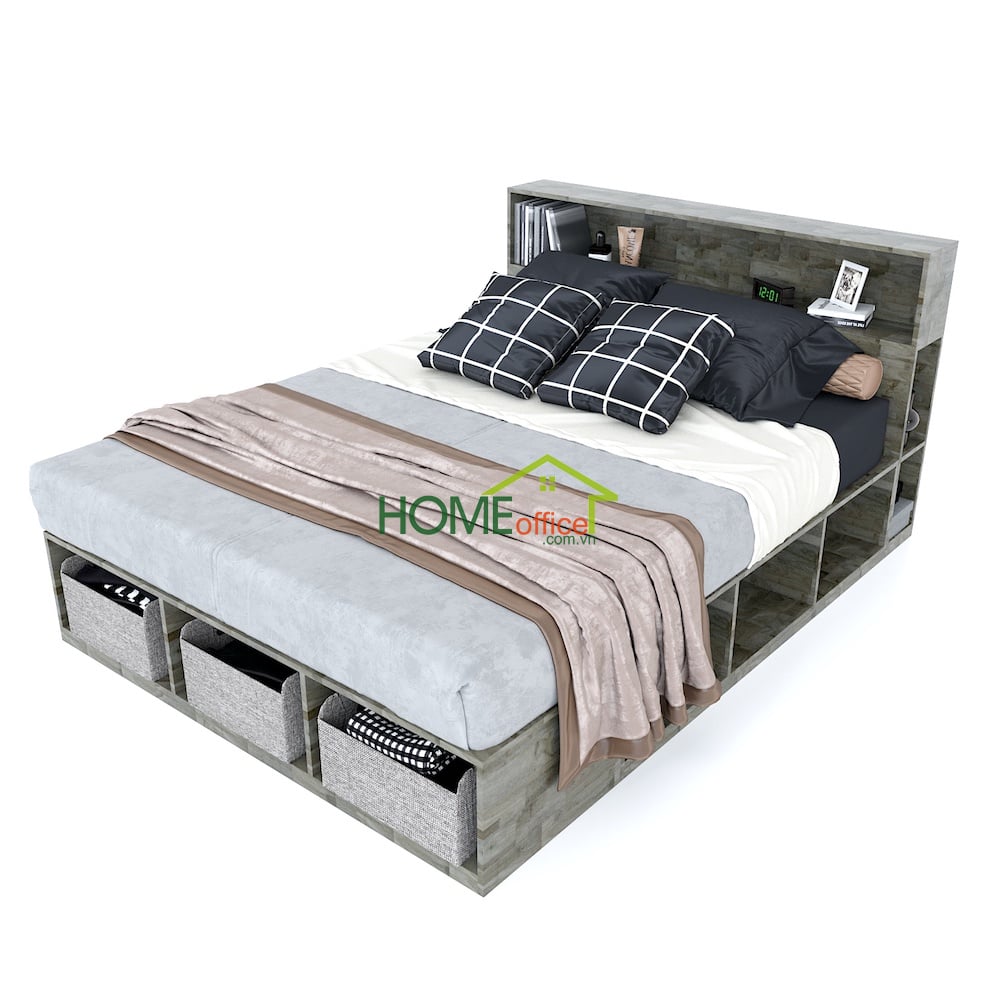Giường ngủ kết hợp trang trí có hộc kéo gỗ cao su