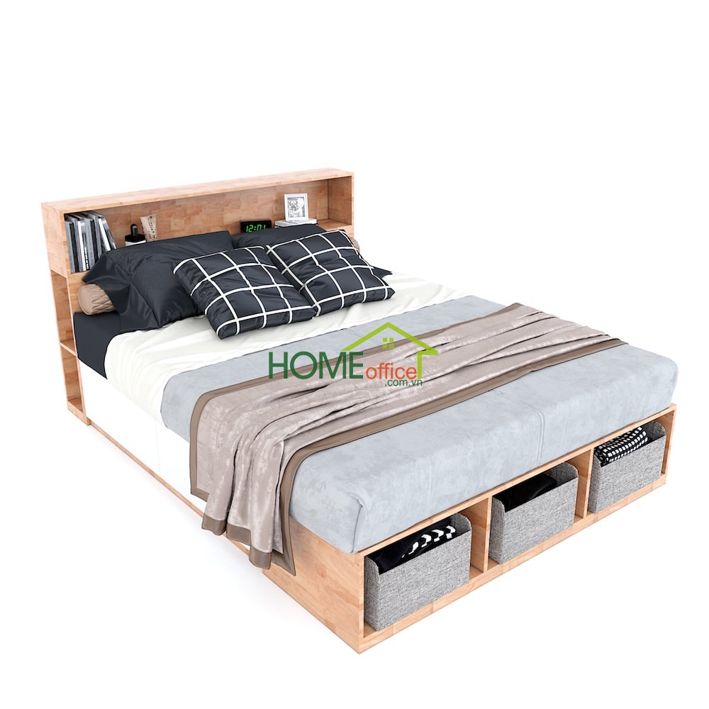 Giường ngủ kết hợp trang trí có hộc kéo gỗ cao su