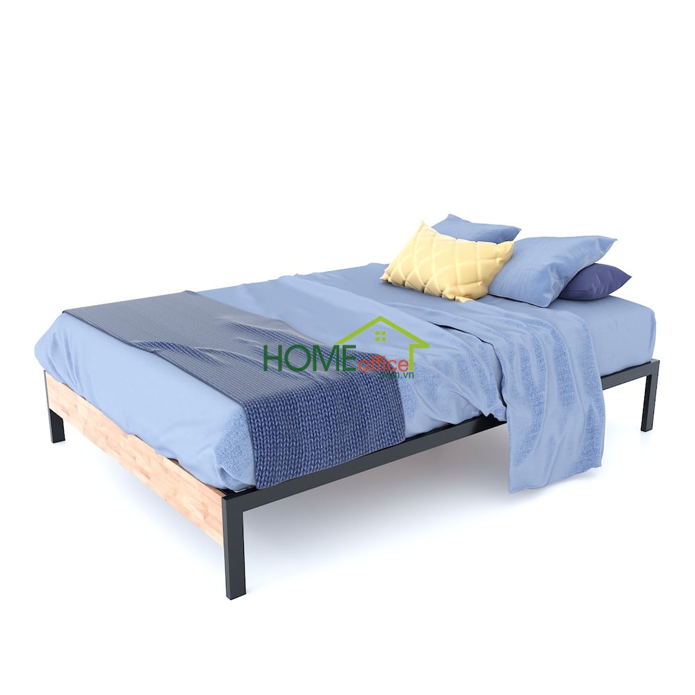  Giường ngủ đơn giản gỗ cao su khung sắt GN68034