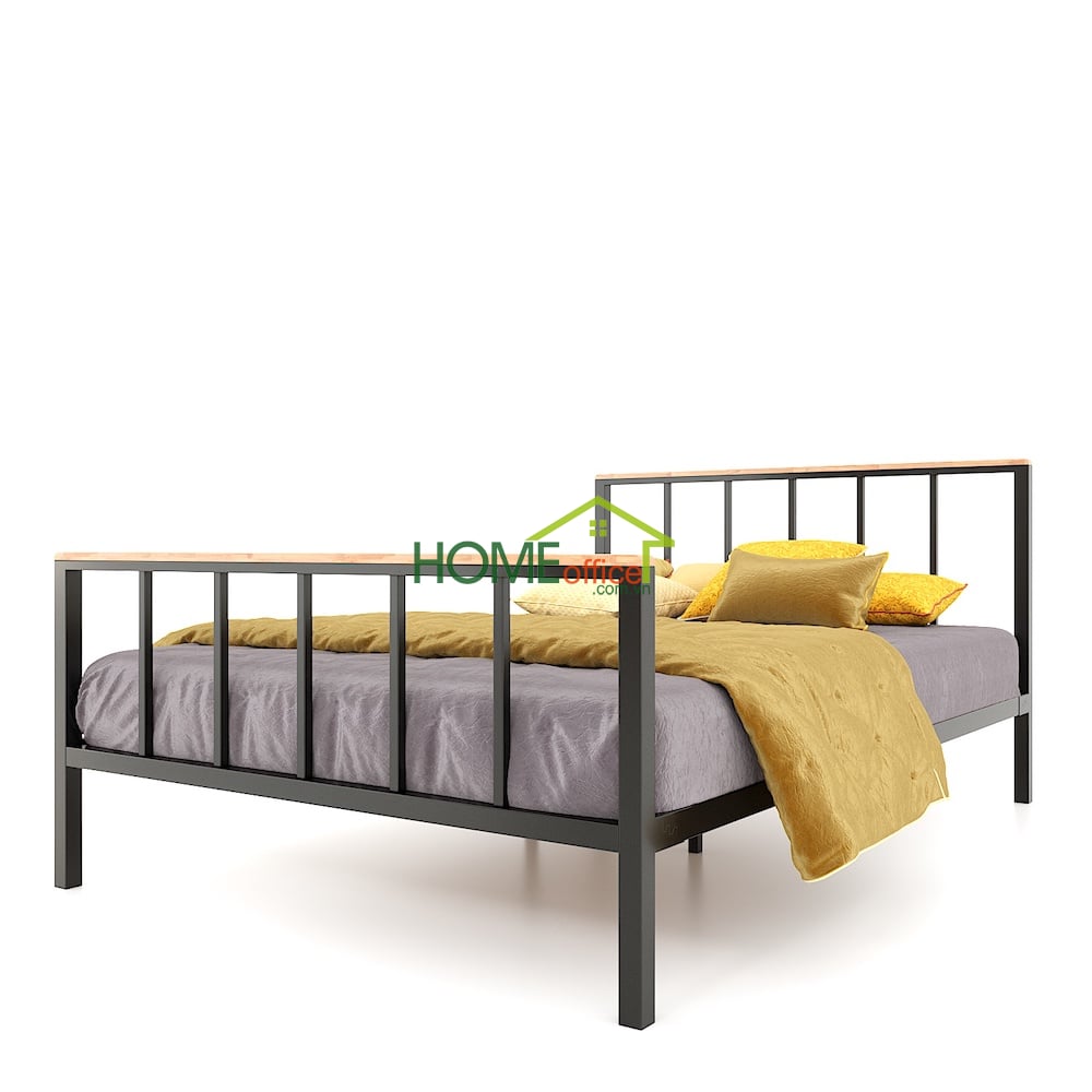 Giường ngủ 140x200cm gỗ cao su khung sắt