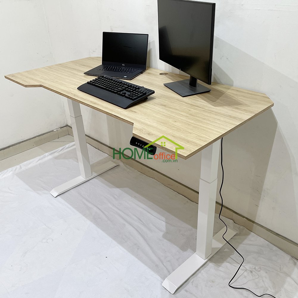 bàn làm việc nâng hạ chiều cao mặt bàn gỗ vân sồi