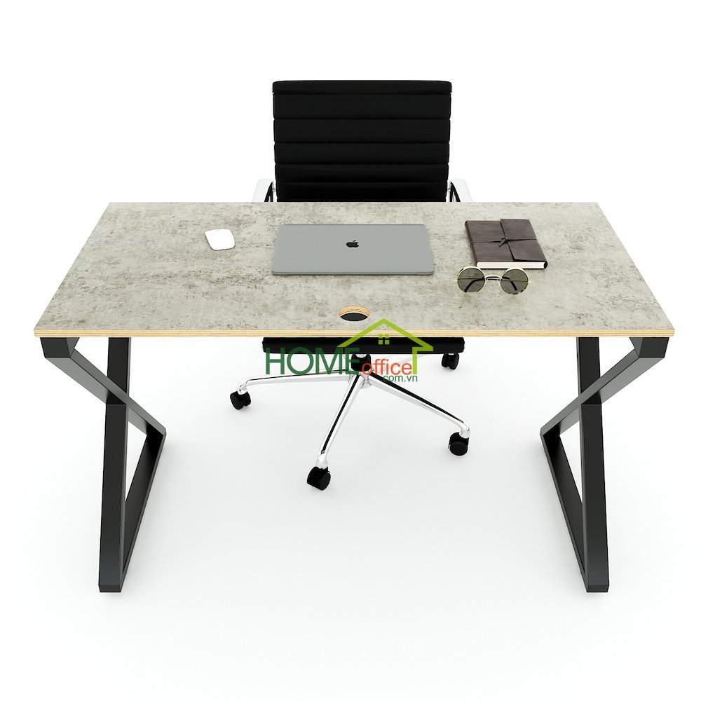 bàn làm việc đơn giản mặt gỗ màu bê tông chân sắt chữ X