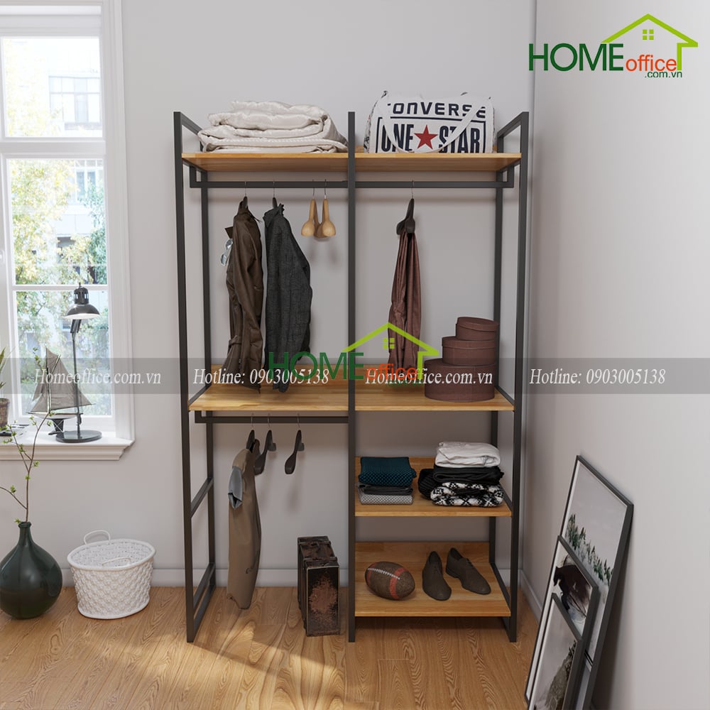 Kqa68023 Kệ Treo Quần Ao Gỗ Cao Su Khung Sắt